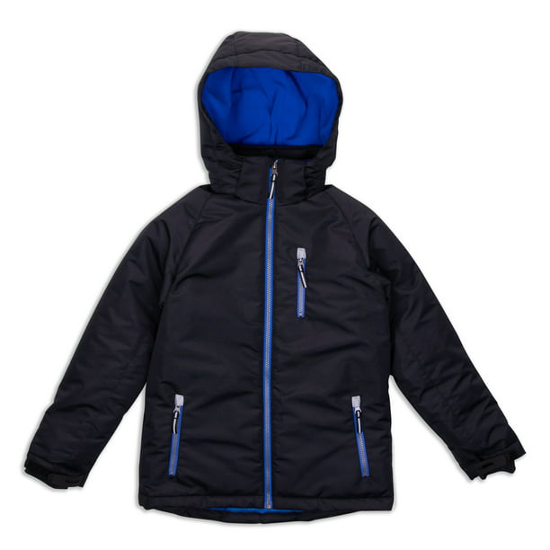 10/12 Black & Blue Arctic Quest Boys Windproof Waterproof Insulated Hooded Winter Snow and Ski Jacket with Zippered Pockets